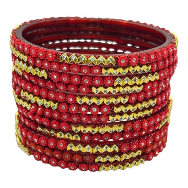 Glass Bangles- Red Color- 12 Bangles Set, Product Code: V-2638 - Image 2