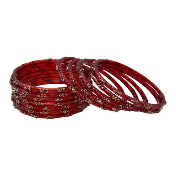 Glass Bangles- Dark Orange Color- 12 Bangles Set, Product Code: V-2639