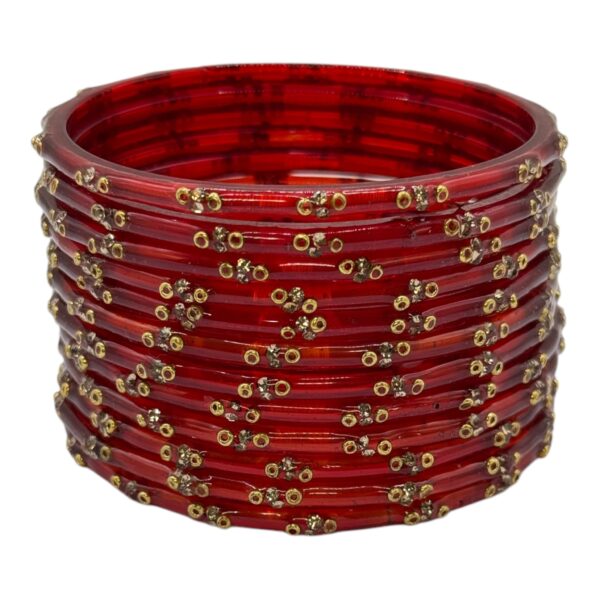 Glass Bangles- Dark Orange Color- 12 Bangles Set, Product Code: V-2639 - Image 2