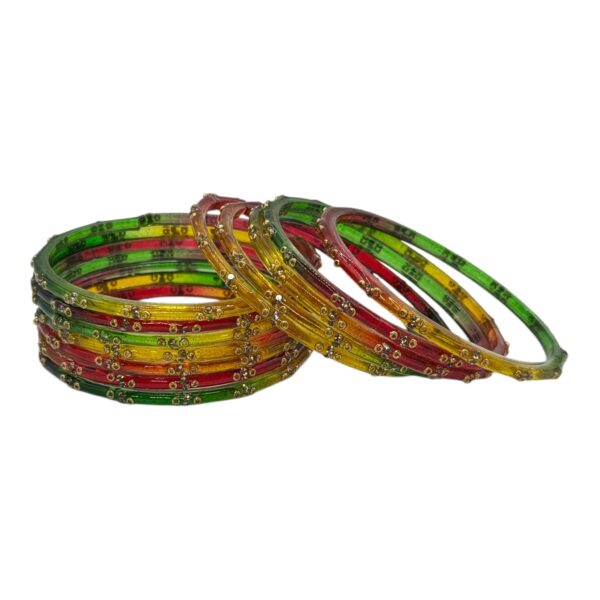 Glass Bangles- Multi Color- 12 Bangles Set, Product Code: V-2640