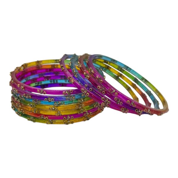 Glass Bangles- Multi Color- 12 Bangles Set, Product Code: V-2641