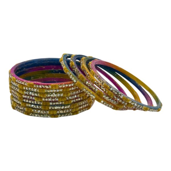 Glass Bangles- Velvet- Multi Color- 12 Bangles Set, Product Code: V-2642