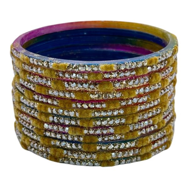 Glass Bangles- Velvet- Multi Color- 12 Bangles Set, Product Code: V-2642 - Image 2