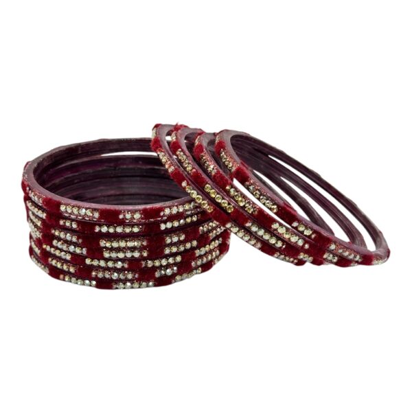 Glass Bangles- Velvet- Maroon Color- 12 Bangles Set, Product Code: V-2643