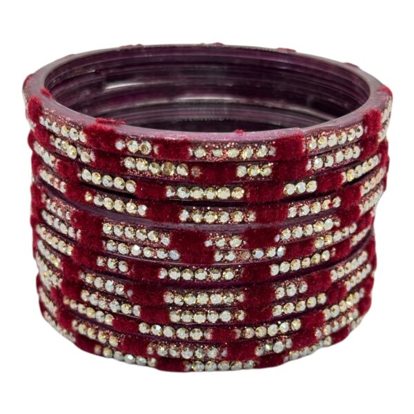 Glass Bangles- Velvet- Maroon Color- 12 Bangles Set, Product Code: V-2643 - Image 2