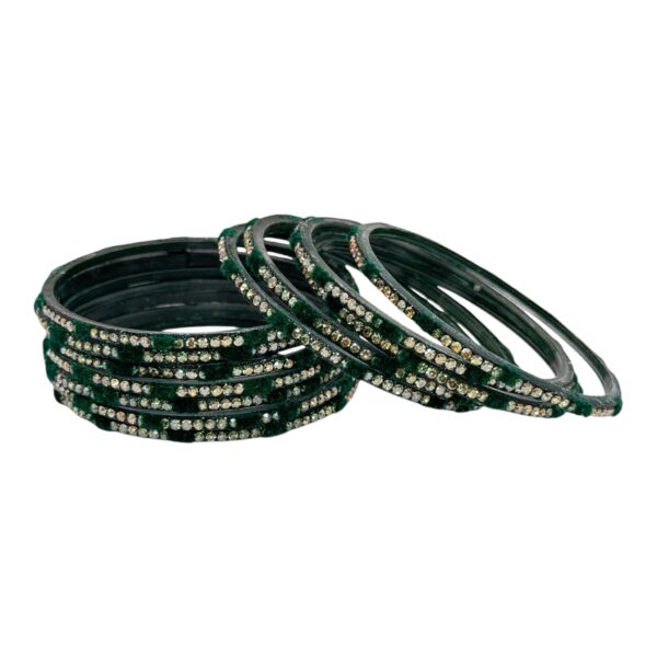 Glass Bangles- Velvet- Green Color- 12 Bangles Set, Product Code: V-2644