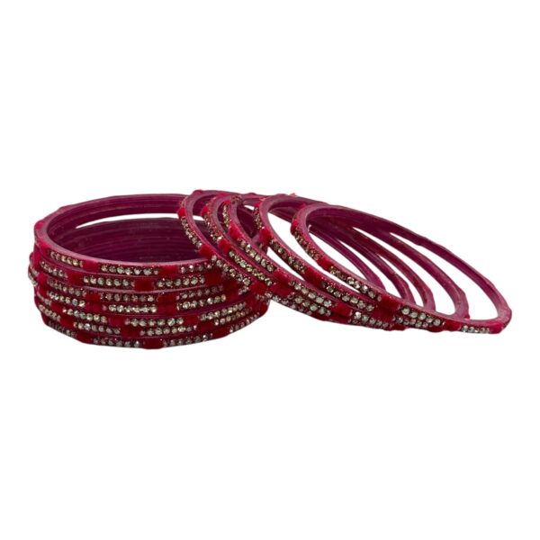 Glass Bangles- Velvet- Pink Color- 12 Bangles Set, Product Code: V-2645