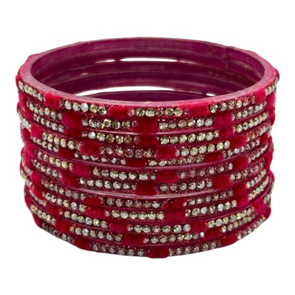 Glass Bangles- Velvet- Pink Color- 12 Bangles Set, Product Code: V-2645 - Image 2