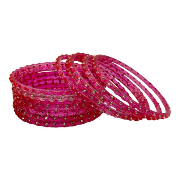 Glass Bangles- Pink Color- 12 Bangles Set, Product Code: V-2646