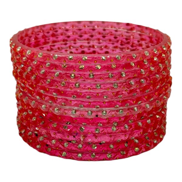 Glass Bangles- Pink Color- 12 Bangles Set, Product Code: V-2646 - Image 2