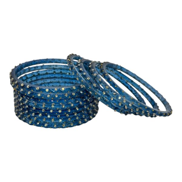 Glass Bangles- Peacock Blue Color- 12 Bangles Set, Product Code: V-2647