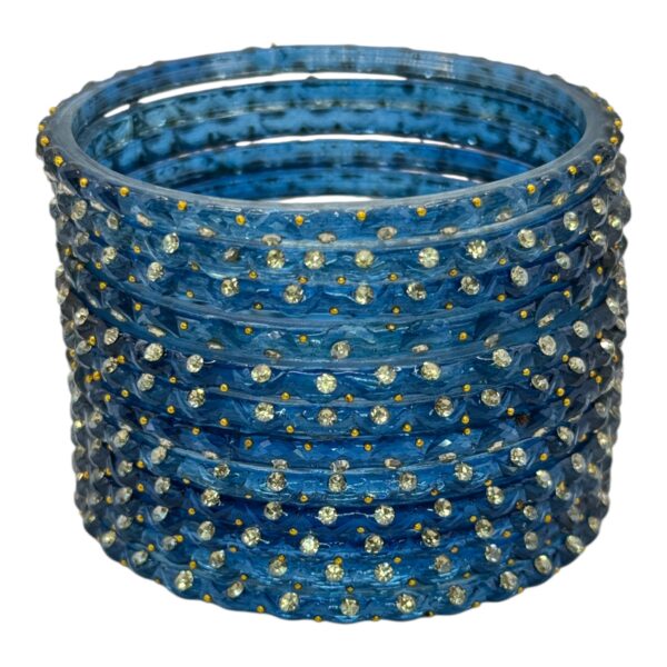 Glass Bangles- Peacock Blue Color- 12 Bangles Set, Product Code: V-2647 - Image 2