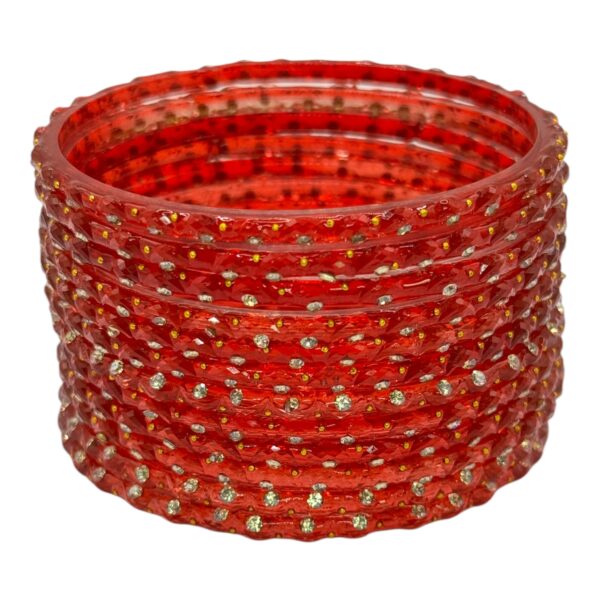 Glass Bangles- Dark Orange Color- 12 Bangles Set, Product Code: V-2648 - Image 2