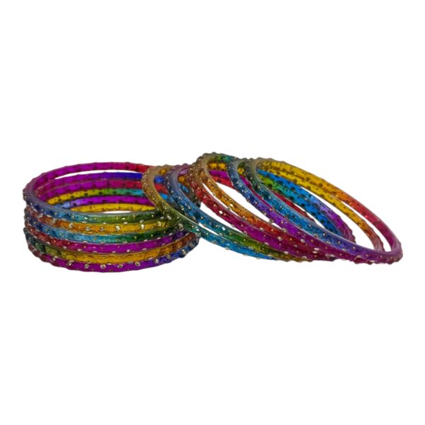 Glass Bangles- Multi Color- 12 Bangles Set, Product Code: V-2649