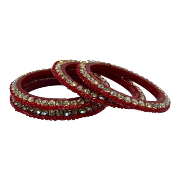 Glass Bangles- Red Color- 4 Bangles Set, Product Code: V-2651