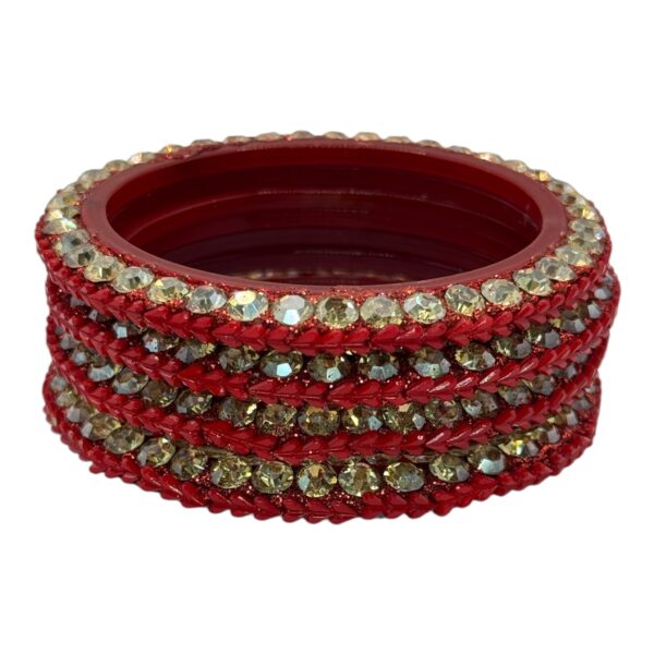 Glass Bangles- Red Color- 4 Bangles Set, Product Code: V-2651 - Image 2