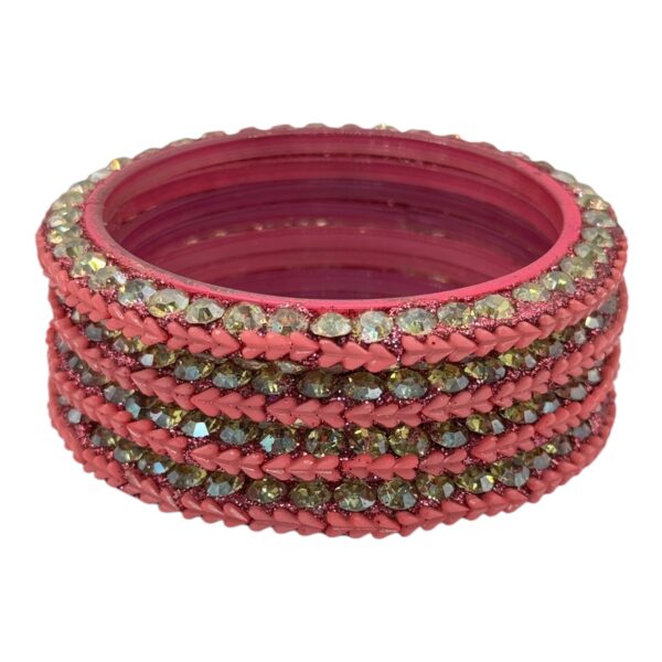 Glass Bangles- Pink Color- 4 Bangles Set, Product Code: V-2652 - Image 2