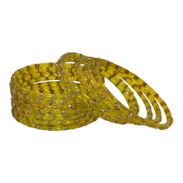 Glass Bangles- Yellow Color- 12 Bangles Set, Product Code: V-2654