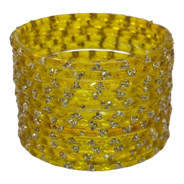 Glass Bangles- Yellow Color- 12 Bangles Set, Product Code: V-2654 - Image 2