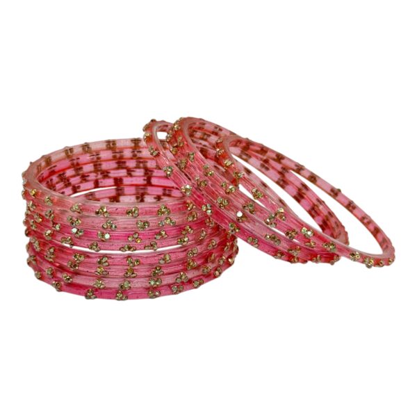 Glass Bangles- Pink Color- 12 Bangles Set, Product Code: V-2655