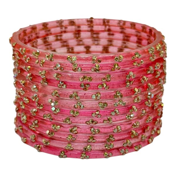 Glass Bangles- Pink Color- 12 Bangles Set, Product Code: V-2655 - Image 2