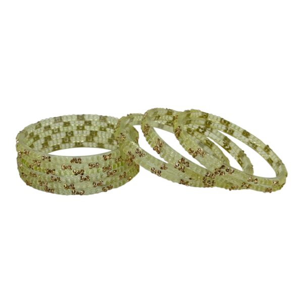 Glass Bangles- Pastel Green Color- 12 Bangles Set, Product Code: V-2656