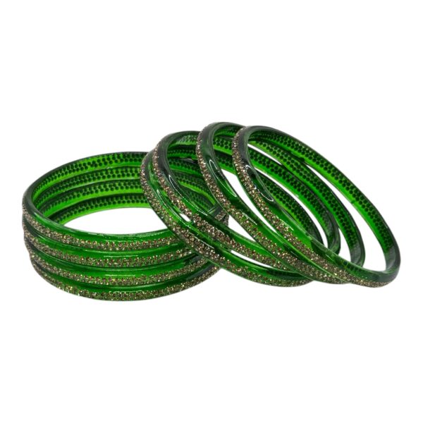 Premium Glass Bangles-  Green Color- 8 Bangles Set, Product Code: V-2657