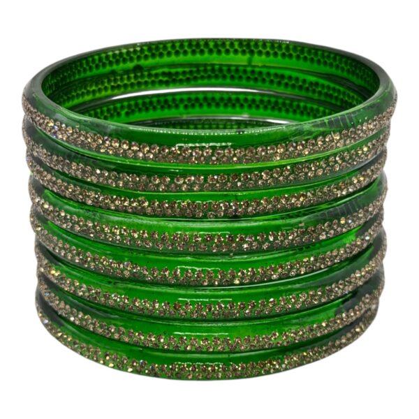 Premium Glass Bangles-  Green Color- 8 Bangles Set, Product Code: V-2657 - Image 2