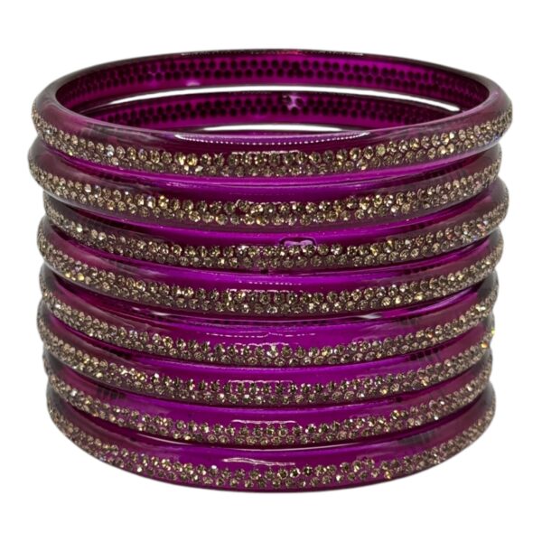 Premium Glass Bangles-  Purple Color- 8 Bangles Set, Product Code: V-2658 - Image 2