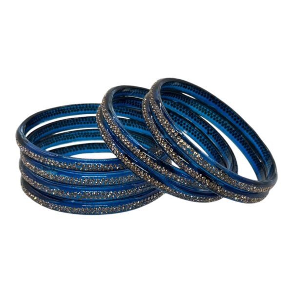 Premium Glass Bangles-  Peacock Blue Color- 8 Bangles Set, Product Code: V-2659