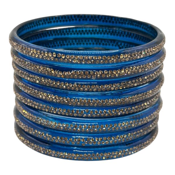 Premium Glass Bangles-  Peacock Blue Color- 8 Bangles Set, Product Code: V-2659 - Image 2