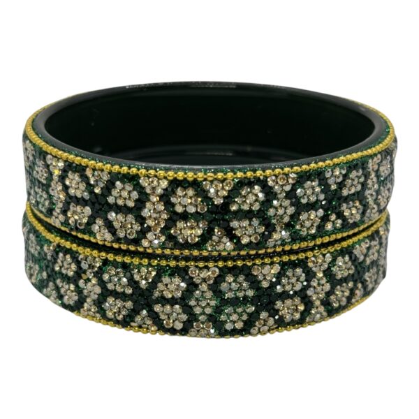 Glass Bangles- Green Color- 2 Bangles Set, Product Code: V-2661 - Image 2