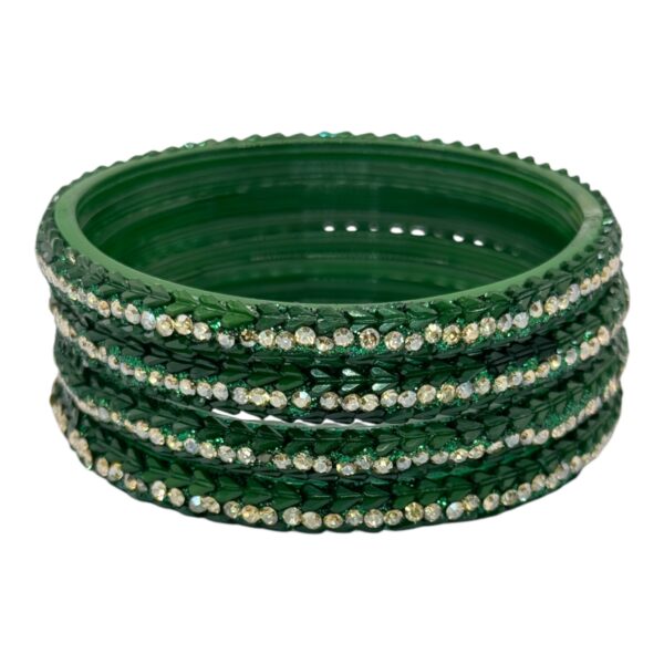 Glass Bangles- Green Color- 4 Bangles Set, Product Code: V-2668 - Image 2