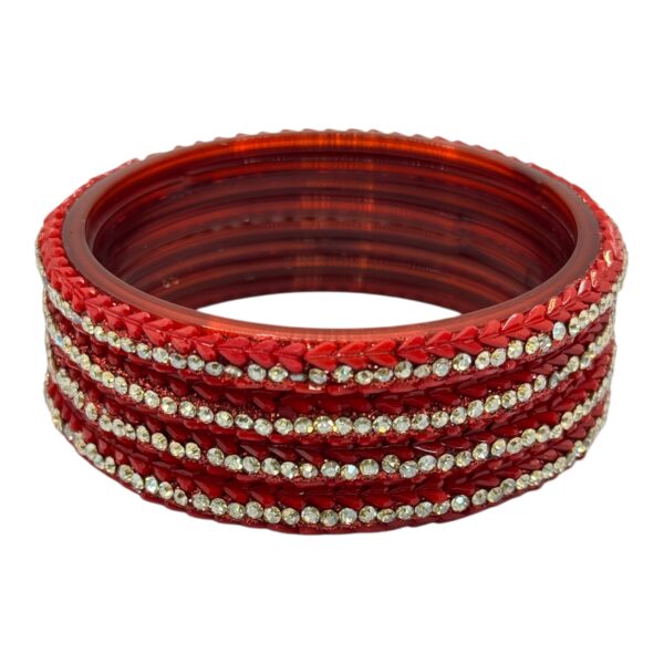 Glass Bangles- Red Color- 4 Bangles Set, Product Code: V-2670 - Image 2