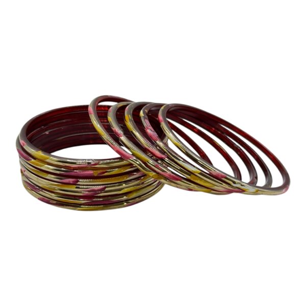 Glass Bangles- Gold/Multi Color- 12 Bangles Set, Product Code: V-2671