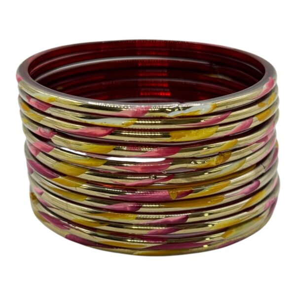 Glass Bangles- Gold/Multi Color- 12 Bangles Set, Product Code: V-2671 - Image 2