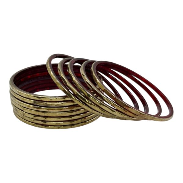 Glass Bangles- Gold Color- 12 Bangles Set, Product Code: V-2672