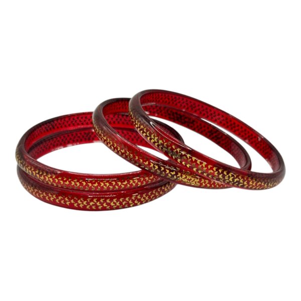 Glass Bangles- Printed Butterfly- Marron Color- 4 Bangles Set, Product Code: V-2673