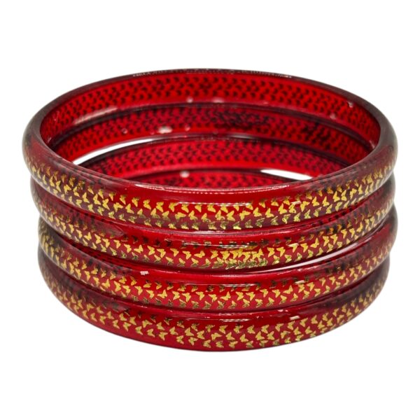 Glass Bangles- Printed Butterfly- Marron Color- 4 Bangles Set, Product Code: V-2673 - Image 2