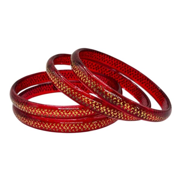 Glass Bangles- Printed Butterfly- Red Color- 4 Bangles Set, Product Code: V-2674