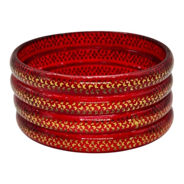 Glass Bangles- Printed Butterfly- Red Color- 4 Bangles Set, Product Code: V-2674 - Image 2