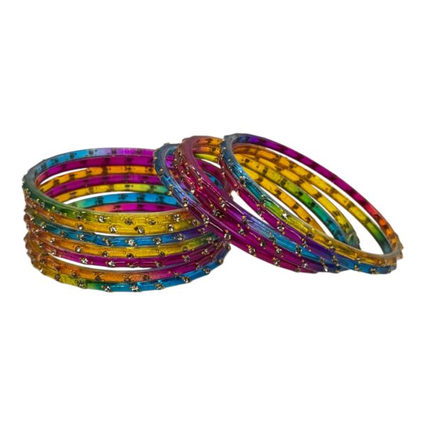 Glass Bangles- Multi Color- 12 Bangles Set, Product Code: V-2675