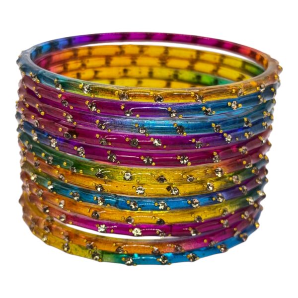 Glass Bangles- Multi Color- 12 Bangles Set, Product Code: V-2675 - Image 2