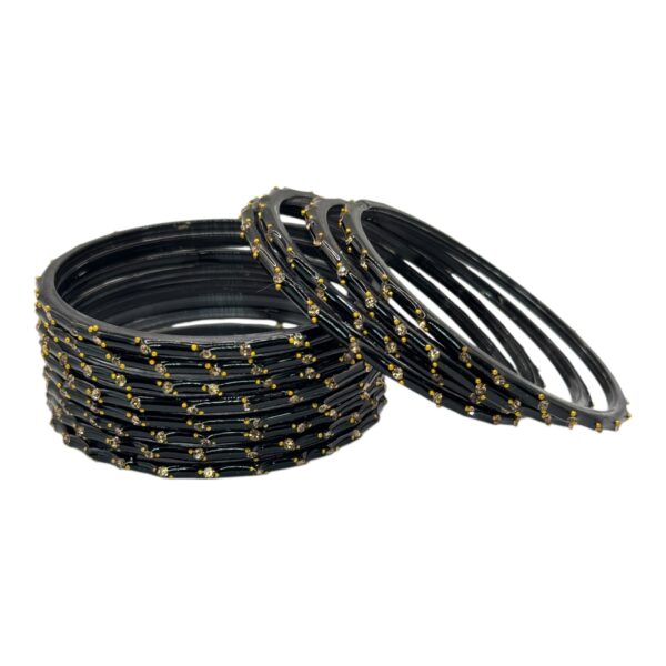 Glass Bangles- Black Color- 12 Bangles Set, Product Code: V-2676