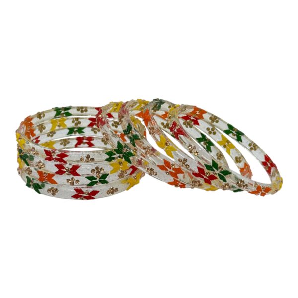 Glass Bangles- Multi Color- 8 Bangles Set, Product Code: V-2677