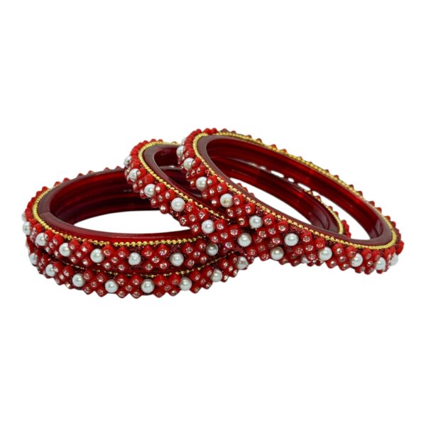 Glass Bangles- Red Color- 4 Bangles Set, Product Code: V-2679