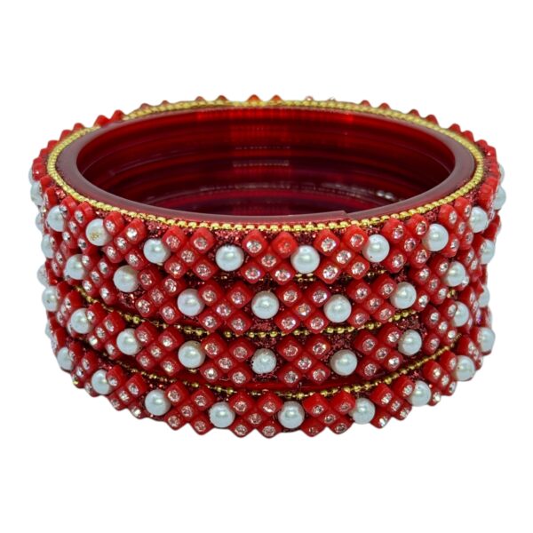 Glass Bangles- Red Color- 4 Bangles Set, Product Code: V-2679 - Image 2