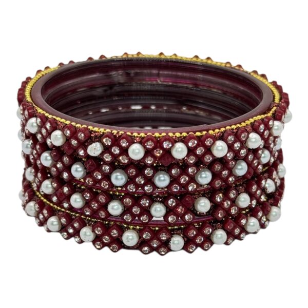 Glass Bangles- Maroon Color- 4 Bangles Set, Product Code: V-2681 - Image 2