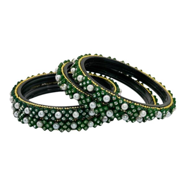 Glass Bangles- Green Color- 4 Bangles Set, Product Code: V-2682