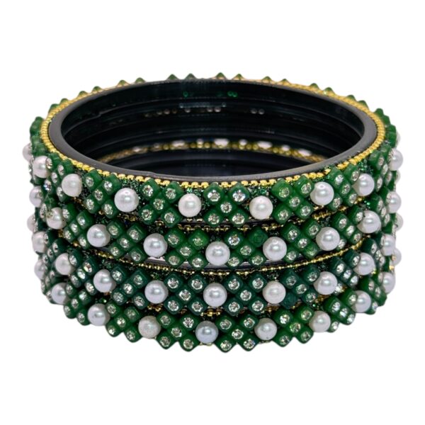 Glass Bangles- Green Color- 4 Bangles Set, Product Code: V-2682 - Image 2